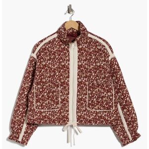 Blank NYC Floral Quilted Bomber Jacket in Blue and Brown